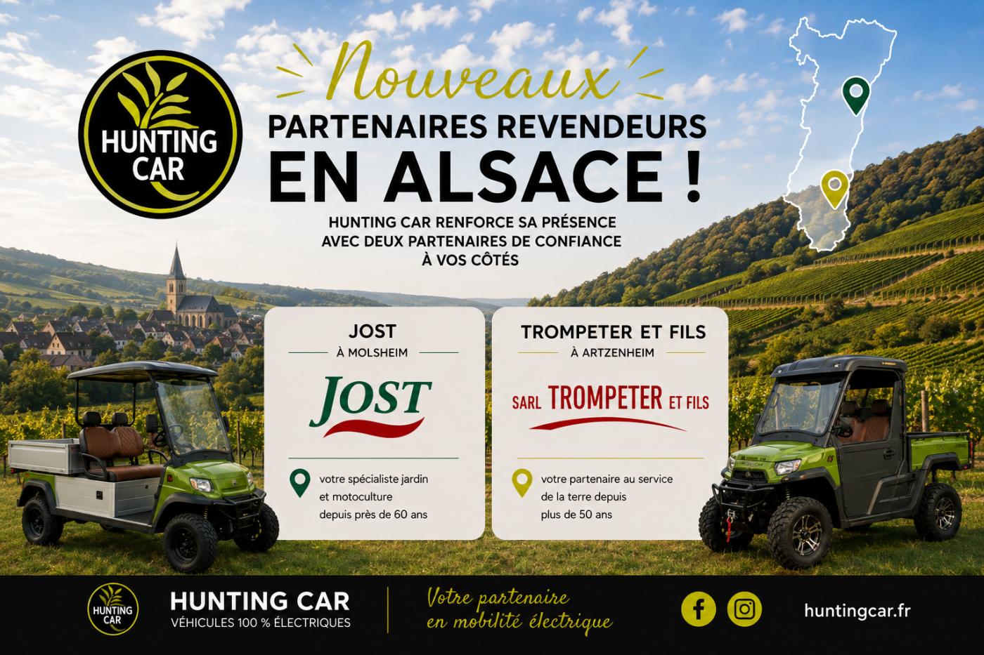 JOST à Molsheim et Trompeter et Fils à Artzenheim, nouveaux partenaires revendeurs Hunting Car en Alsace