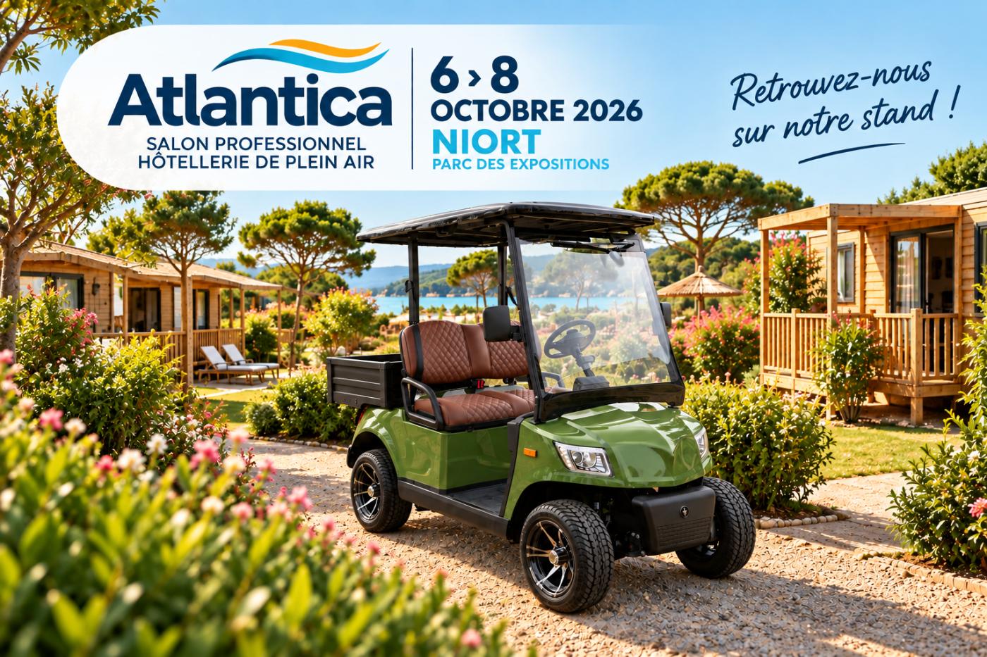 Hunting Car au Salon Atlantica 2026 à Niort – véhicules électriques et golfettes MOOV et CAMP pour campings et HPA