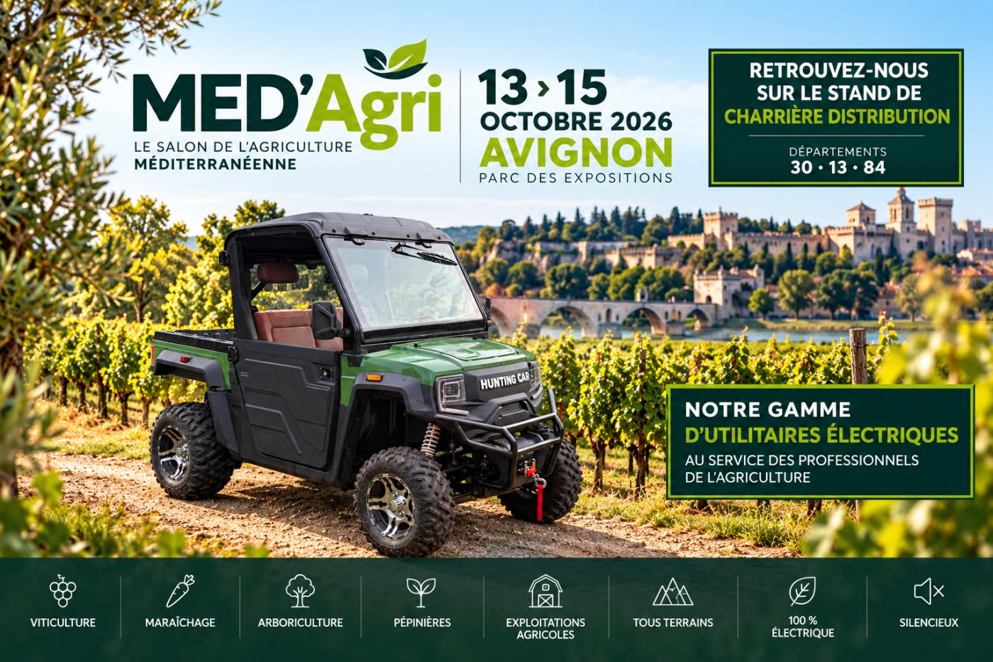 Hunting Car au salon MED’Agri 2026 à Avignon – véhicules utilitaires électriques pour les professionnels de l’agriculture